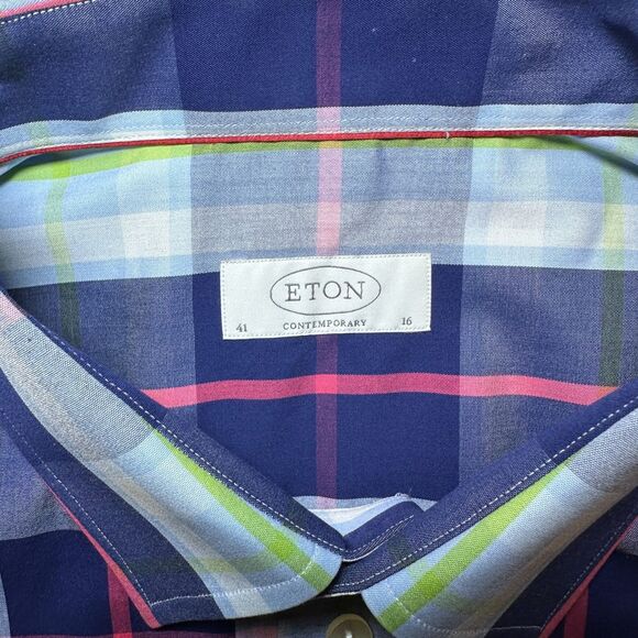 Eton Men's Contemporary Dress Shirt 41/16 Sz TL *TALL Large Multi Color Check - Picture 5 of 7